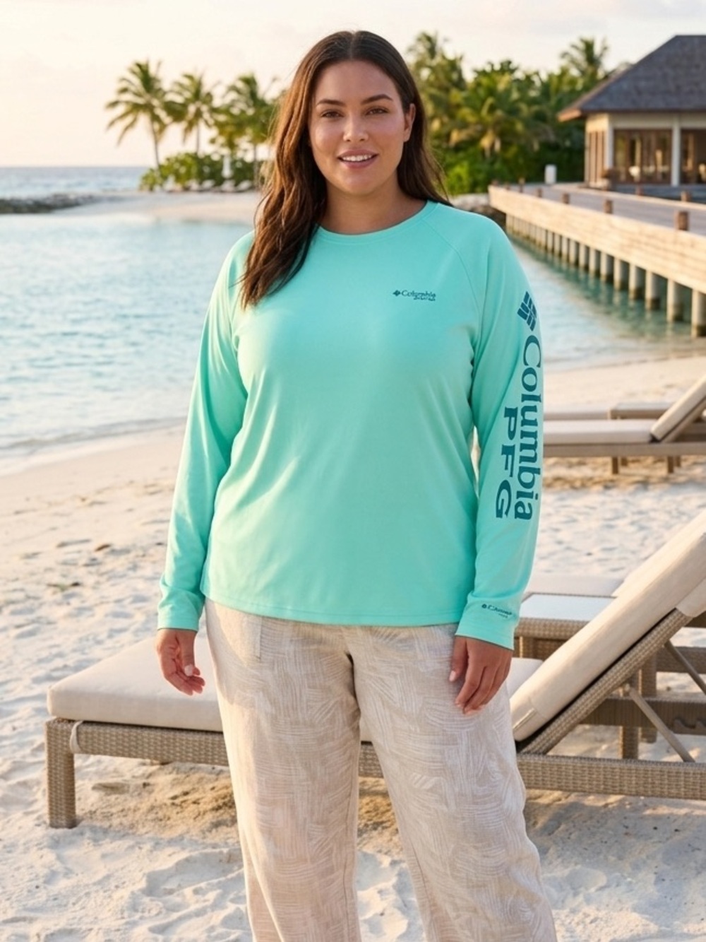 Columbia PFG Tidal Blue Logo Print Top Women's Plus Size xl
